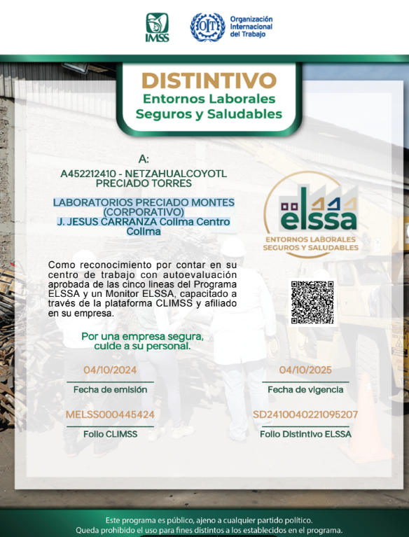 DISTINTIVO ENTORNOS LABORALES SEGUROS Y SALUDABLES 